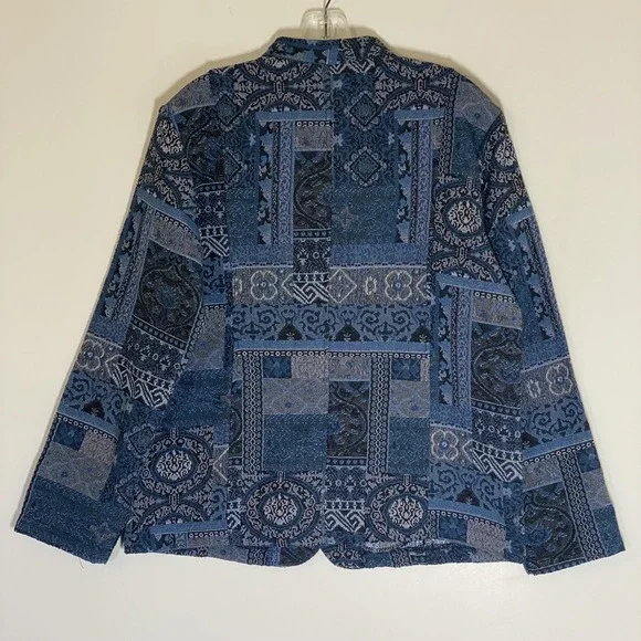 Blue Court By Haband Jacket Womens Medium Blue Tapestry Button Front Pockets - Picture 14 of 16